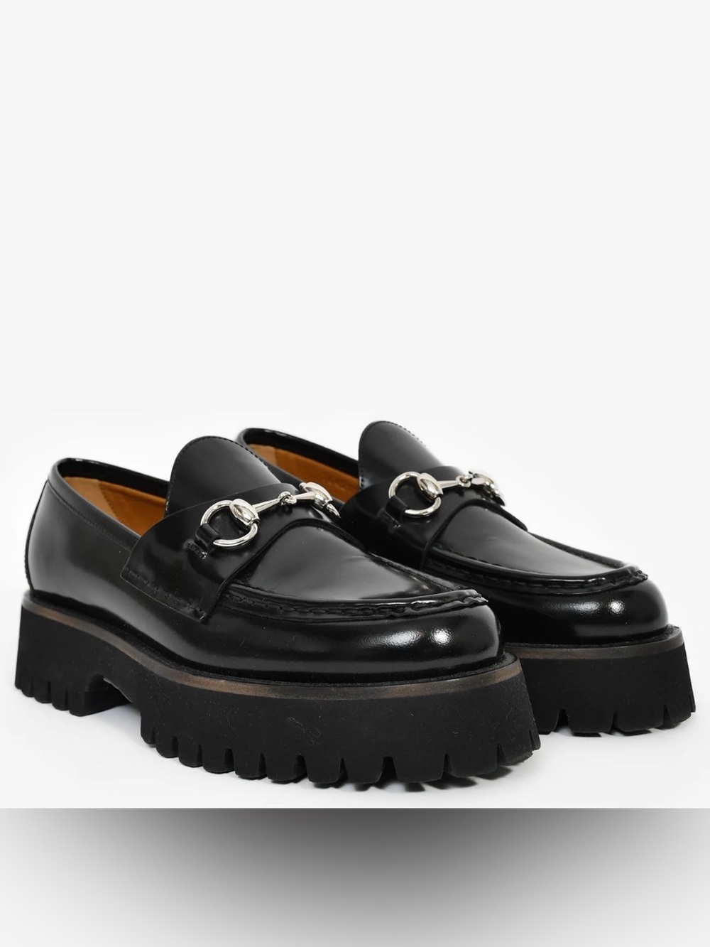 GUCCI BLACK LEATHER HORSEBIT PLATFORM LOAFERS SIZE 37